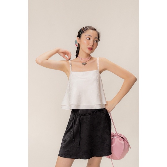 White Satin Top and Black Skirt Set - Picture 1 of 3